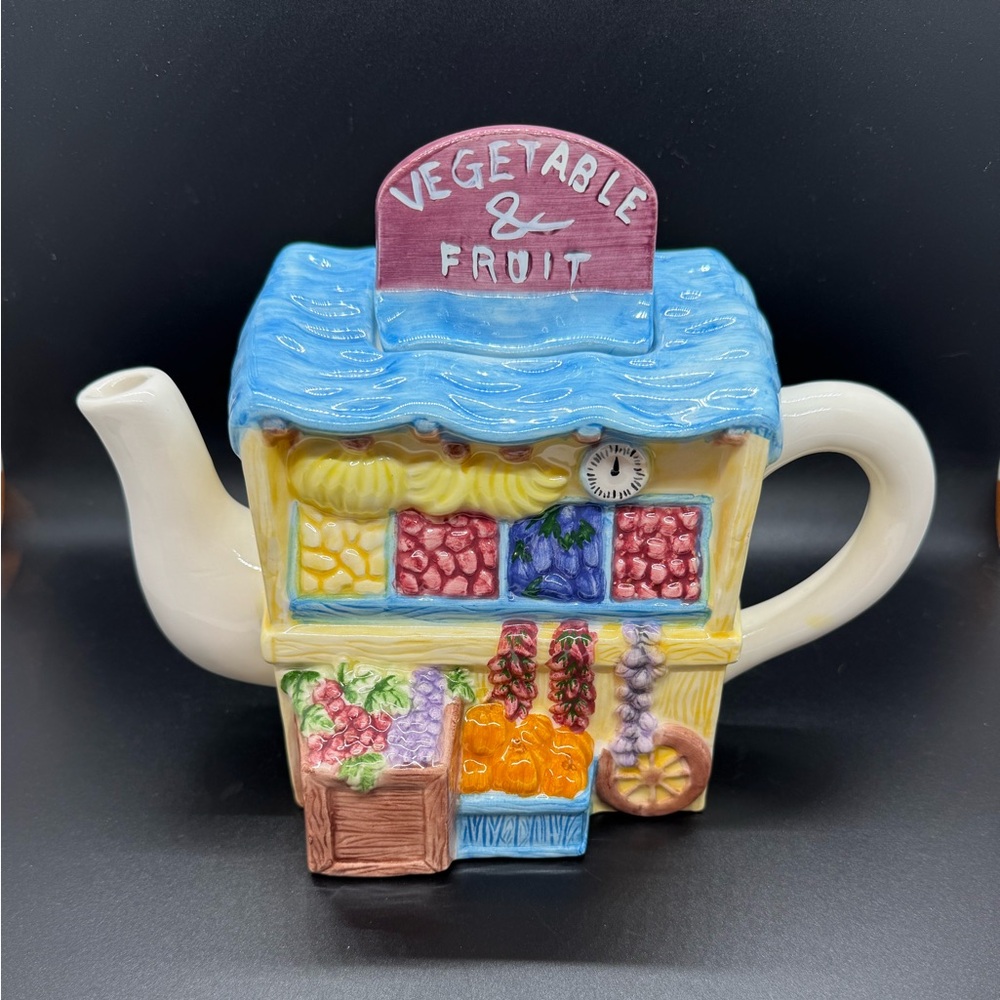 Vintage Colorful Ceramic Teapot - Vegetable & Fruit Design